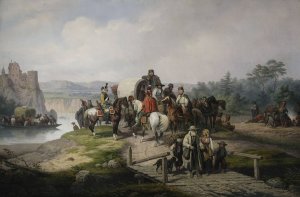 Carts at the riverside by January Suchodolski Oil Painting