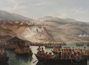 Episode in the Caucasian wars - Crossing the river in Arcx by January Suchodolski Oil Painting