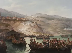 Episode in the Caucasian wars - Crossing the river in Arcx by January Suchodolski Oil Painting