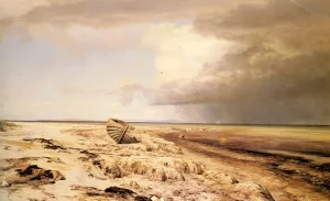 Deserted Boat on a Beach by Janus Andreas Bartholin La Cour Oil Painting
