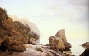 Rocks Along the Shore by Janus Andreas Bartholin La Cour - Oil Painting Reproduction