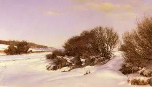 Winter Near The Lake by Janus Andreas Bartholin La Cour - Oil Painting Reproduction