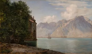 Chateau De Chillon, Lake Geneva by Janus La Cour Oil Painting