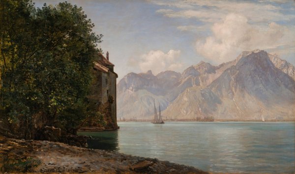 Chateau De Chillon, Lake Geneva  by Janus La Cour - Hand-Painted Oil Painting Reproduction