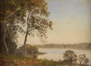 Danische Landschaft mit Blick uber einen Fjord by Janus La Cour Oil Painting
