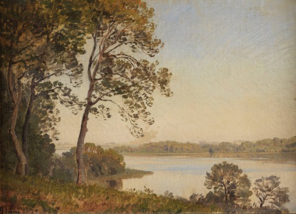 Danische Landschaft mit Blick uber einen Fjord  by Janus La Cour - Hand-Painted Oil Painting Reproduction