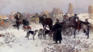 The Hunting Party by Jaroslav Fr. Julius Vesin Oil Painting