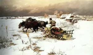 The Sledge Ride by Jaroslav Fr. Julius Vesin Oil Painting