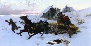 The Sleigh Ride by Jaroslav Fr. Julius Vesin Oil Painting