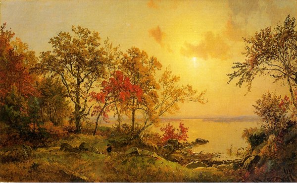 Main Product Photo of Autumn Landscape - View of Greenwood Lake Painting by Jasper Francis Cropsey