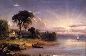 Boat Caulking on Greenwood Lake by Jasper Francis Cropsey Oil Painting