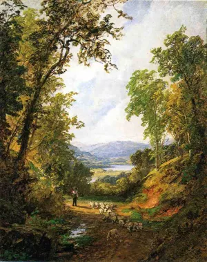Shepherd and Flock by Jasper Francis Cropsey - Oil Painting Reproduction