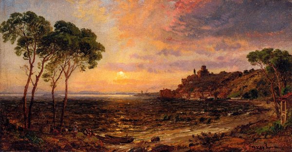 Main Product Photo of Sunset over Lake Thrasemine Painting by Jasper Francis Cropsey