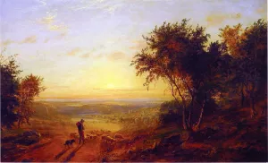 The Return Home: Landscape with Shepherd and Sheep by Jasper Francis Cropsey Oil Painting