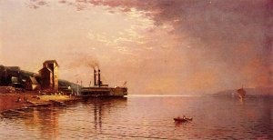 The Side-Wheeler 'The City of St. Paul' on The Missippippi River, Dubuque, Iowa by Jasper Francis Cropsey Oil Painting