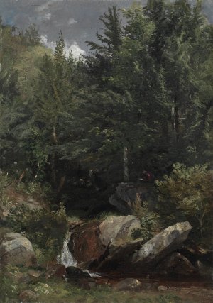 Trees and a Stream on a Hillside by Jasper Francis Cropsey Oil Painting