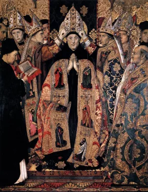 The Consecration of St Augustine by Jaume Huguet - Oil Painting Reproduction