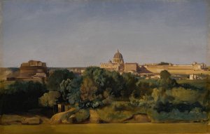 Rome, a view of Saint Peter's and the Castel Sant'Angelo by Jean-Achille Benouville Oil Painting