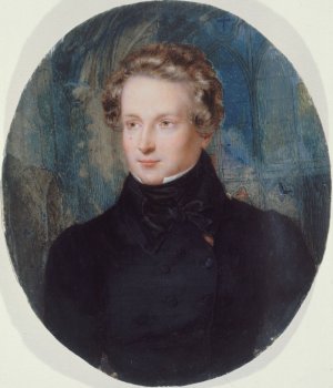 Portrait de Victor Hugo sur fond de Notre-Dame de Reims by Jean Alaux Oil Painting