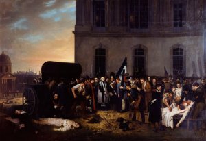 Inhumation provisoire des victimes de Juillet devant la colonnade du Louvre Oil painting by Jean-Alphonse Roehn
