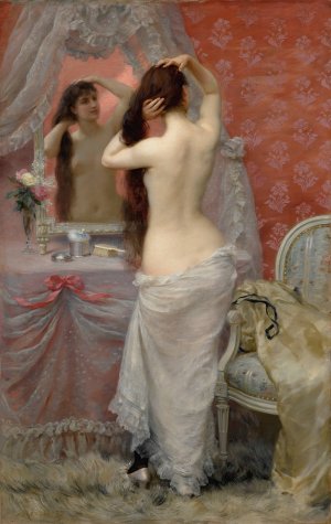 Jeune Femme Nue Se Coiffant Dans Un Interieur by Jean Andre Rixens Oil Painting