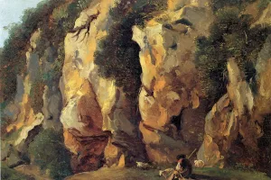 Rocky Cliff with Shepherd and Sheep Oil painting by Jean-Antoine Constantin