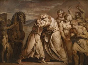 Joseph meeting his father Jacob in the desert, at the frontier of Egypt by Jean-Antoine Julien Oil Painting