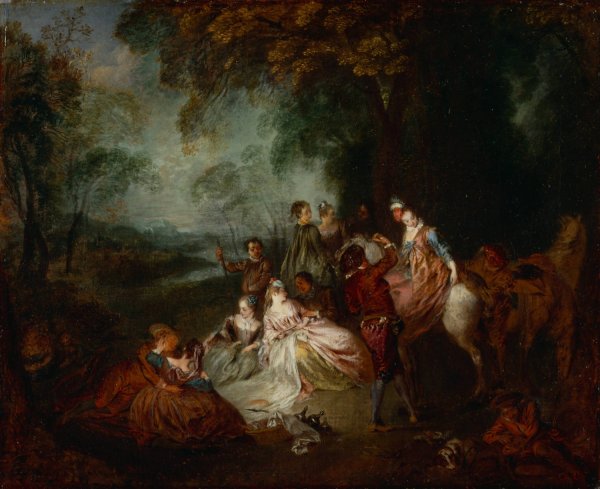 Fete Champetre by Jean-Antoine Watteau - Hand-Painted Oil Painting Reproduction