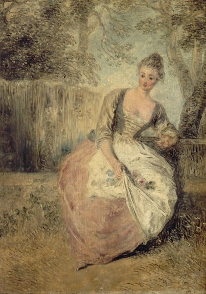 L'Amante inquiete by Jean-Antoine Watteau - Hand-Painted Oil Painting Reproduction