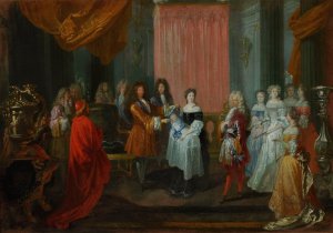 Louis XIV awards the Cordon Bleu Order to the Duke of Burgundy, father of Louis XV. by Jean-Antoine Watteau Oil Painting