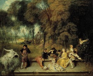 Pleasures of Love by Jean-Antoine Watteau Oil Painting