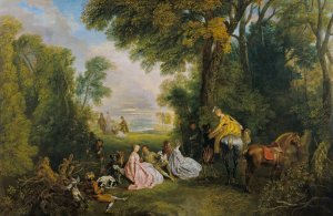 Rendez-vous de chasse by Jean-Antoine Watteau Oil Painting