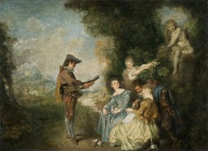 The Love Lesson by Jean-Antoine Watteau Oil Painting