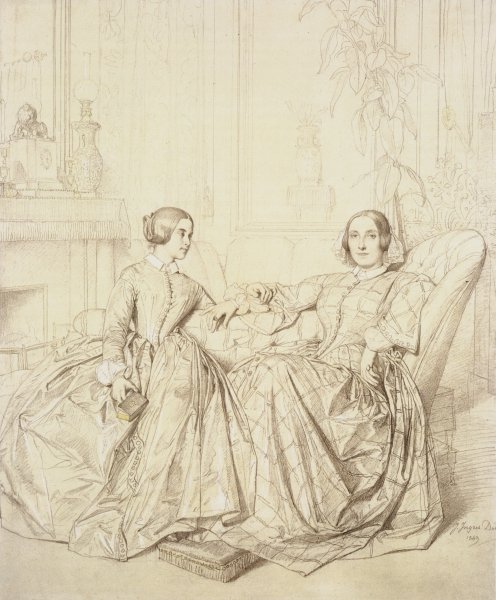 Comtesse Charles d'Agoult, nee Marie de Flavigny, and Her Daughter Claire d'Agoult by Jean-Auguste-Dominique Ingres - Hand-Painted Oil Painting Reproduction