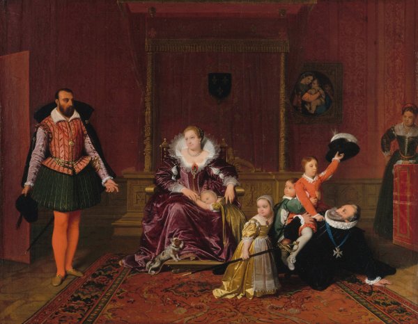 Henri IV jouant avec ses enfants au moment où l'ambassadeur d'Espagne est admis en sa presence  by Jean Auguste Dominique Ingres - Hand-Painted Oil Painting Reproduction