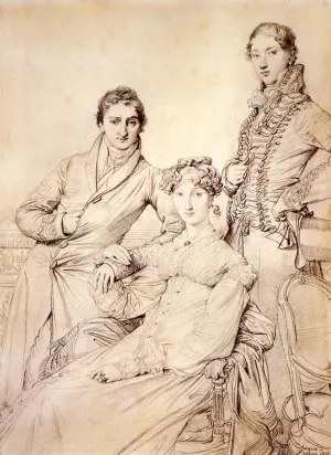 Jospeh Woodheda and His Wife, Born Harriet Comber, and Her Brother by Jean-Auguste-Dominique Ingres - Oil Painting Reproduction