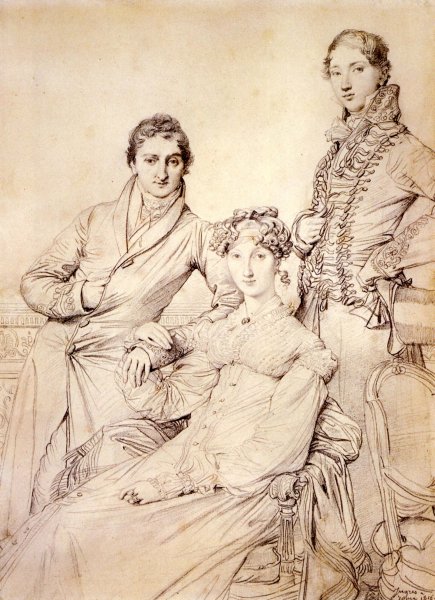 Main Product Photo of Jospeh Woodheda and His Wife, Born Harriet Comber, and Her Brother Painting by Jean-Auguste-Dominique Ingres