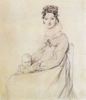 Madame Alexandre Lethiere, Born Rosa Meli, and Her Daughter, Letizia Drawing by Jean-Auguste-Dominique Ingres Oil Painting