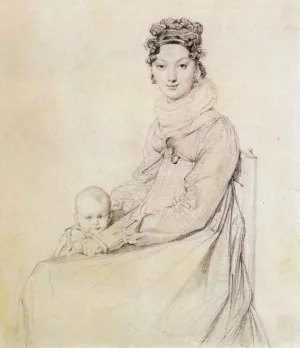 Madame Alexandre Lethiere, Born Rosa Meli, and Her Daughter, Letizia Drawing by Jean-Auguste-Dominique Ingres Oil Painting
