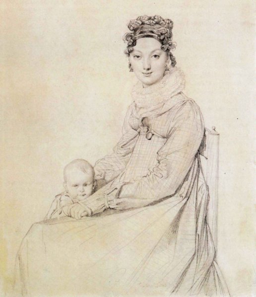 Madame Alexandre Lethiere, Born Rosa Meli, and Her Daughter, Letizia Drawing by Jean-Auguste-Dominique Ingres - Hand-Painted Oil Painting Reproduction