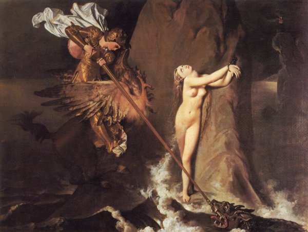 Roger Delivering Angelica by Jean-Auguste-Dominique Ingres - Hand-Painted Oil Painting Reproduction