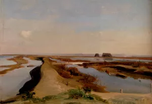 The Salt Marshes, Ostia by Jean-Baptiste-Adolphe Gibert - Oil Painting Reproduction