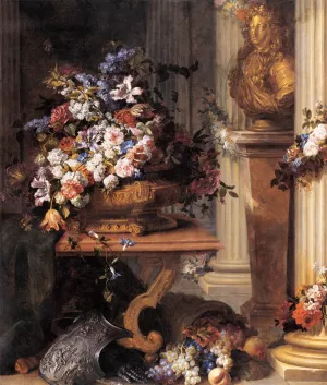Flowers in a Gold Vase, Bust of Louis XIV, Horn of Plenty and Armour by Jean-Baptiste Belin De Fontenay Oil Painting