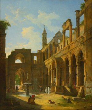 The Courtyard Of A Ruined Monastery by Jean-Baptiste Berlot Oil Painting