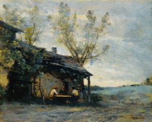 A cafe In Vaugirard by Jean-Baptiste-Camille Corot Oil Painting