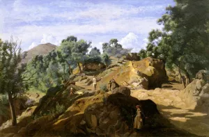 A Chestnut Wood Among the Rocks by Jean-Baptiste-Camille Corot Oil Painting