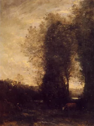 A Cow and its Keeper by Jean-Baptiste-Camille Corot Oil Painting