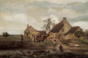 A Farm in the Nievre by Jean-Baptiste-Camille Corot - Oil Painting Reproduction