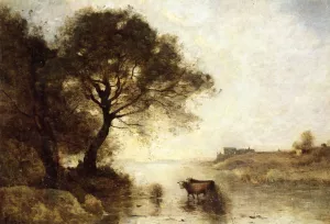 A Ford with Large Trees by Jean-Baptiste-Camille Corot Oil Painting