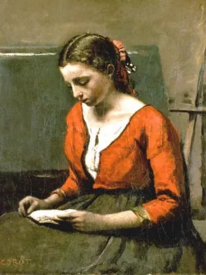 A Girl Reading by Jean-Baptiste-Camille Corot - Oil Painting Reproduction